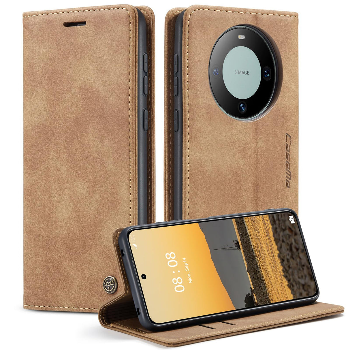 UniqCase لهاتف Huawei Mate 60 Pro+ / Huawei Mate 60 Pro Case Leather Phone Holder Holder - Brown