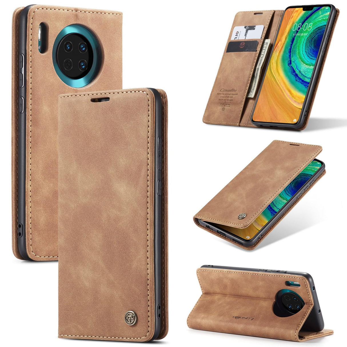UniqCase لهاتف Huawei Mate 30 4G / Huawei Mate 30 5G جراب واقٍ للبطاقات وغطاء جلدي للهاتف - بني