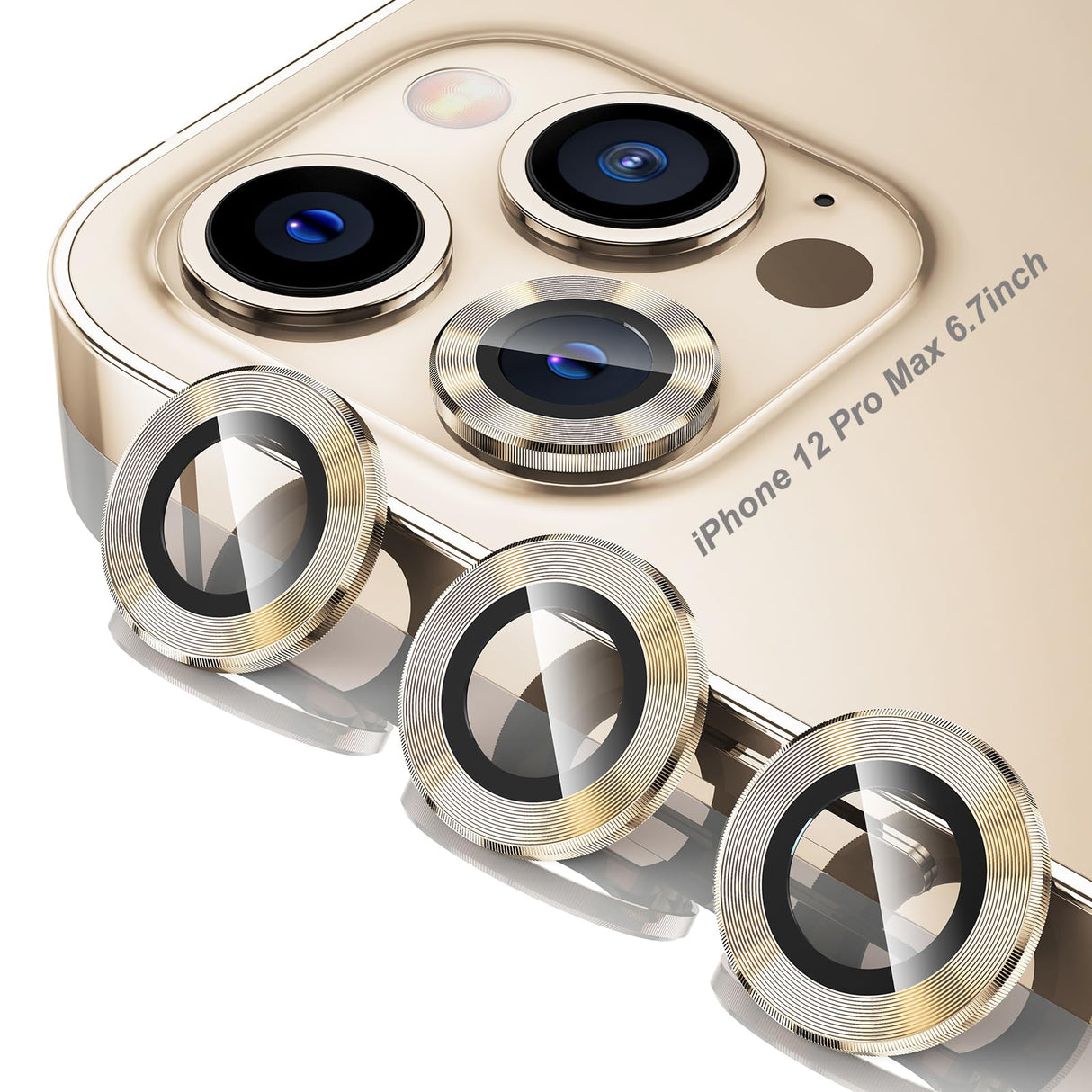 واقي عدسة كاميرا Tensea متوافق مع iPhone 12 Pro Max، واقي شاشة زجاجي مقوى 9H لهاتف iPhone 12 Pro Max 6.7 بوصة 2020 (ذهبي)