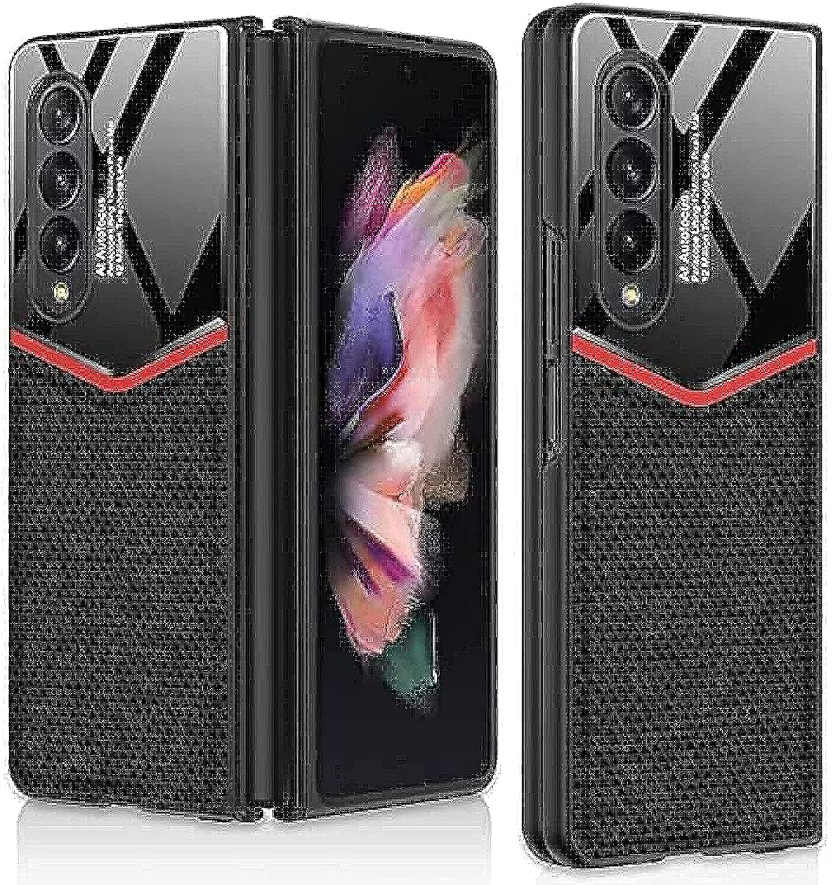 AWH Samsung Z Fold 3 Case, Z Fold 3 Case Leather, Ultra-Thin Plain Leather, Light Luxury Business Case Compatible with Samsung Galaxy Z Fold 3 5G, (Triangle Pattern)