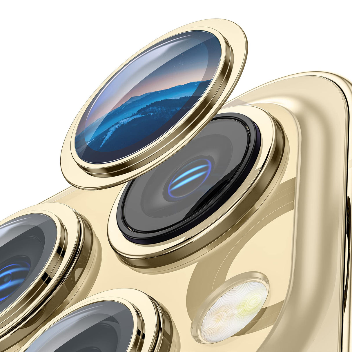 واقي عدسة كاميرا WSKEN لهاتف iPhone 14 Pro Max/iPhone 14 Pro، [ملصق كاميرا رفيع للغاية] [مناسب للجراب] غطاء واقي شاشة من الزجاج المقوى عالي الدقة لملحقات 14 Pro Max / 14 Pro، ذهبي