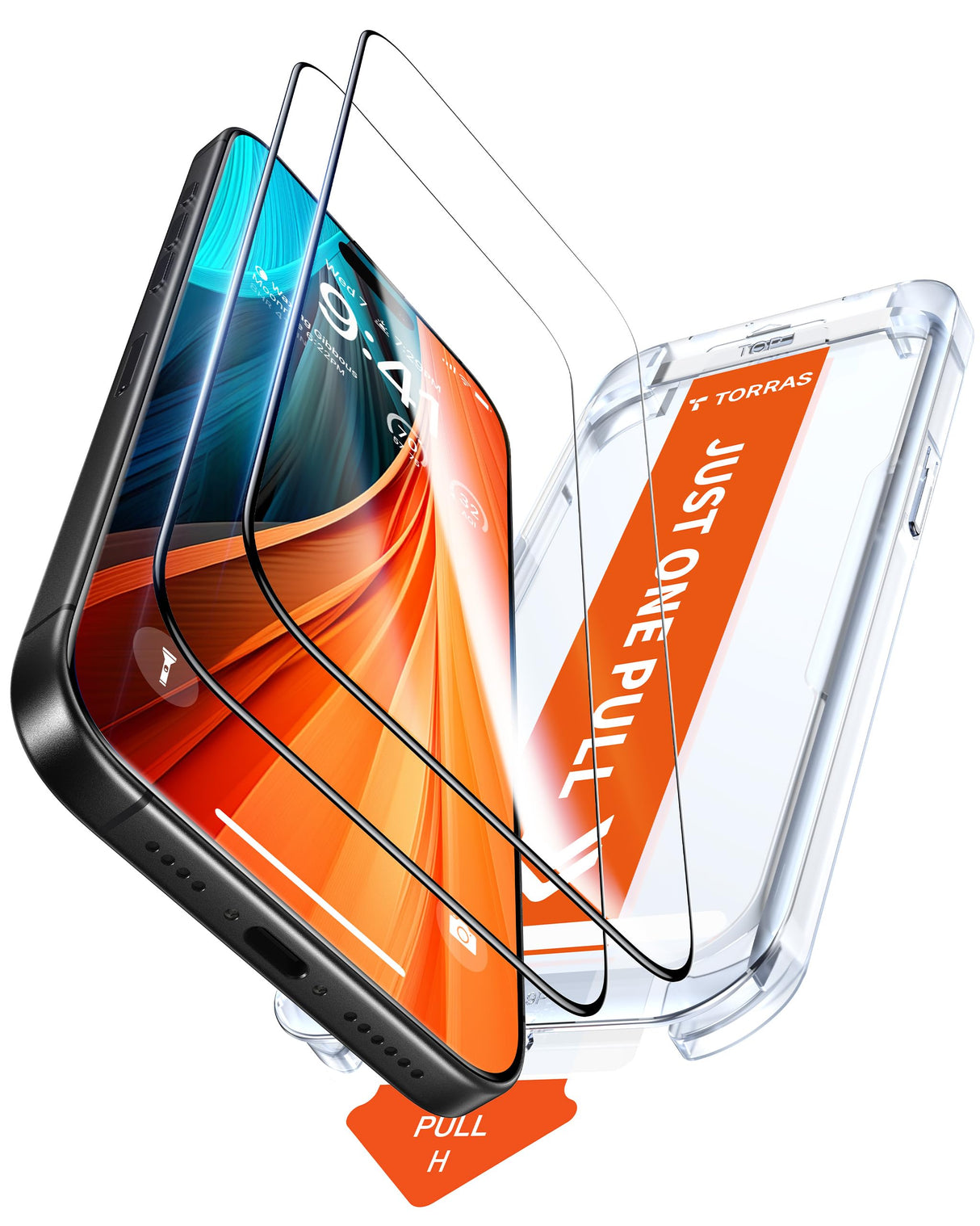 واقي شاشة TORRAS العسكري المقاوم للكسر لهاتف iPhone 16 Pro [زجاج مقوى 9H+ Aerospace وتركيب بخطوة واحدة] تغطية كاملة وحماية فائقة خالية من الفقاعات، عبوة من قطعتين، GlassGo X