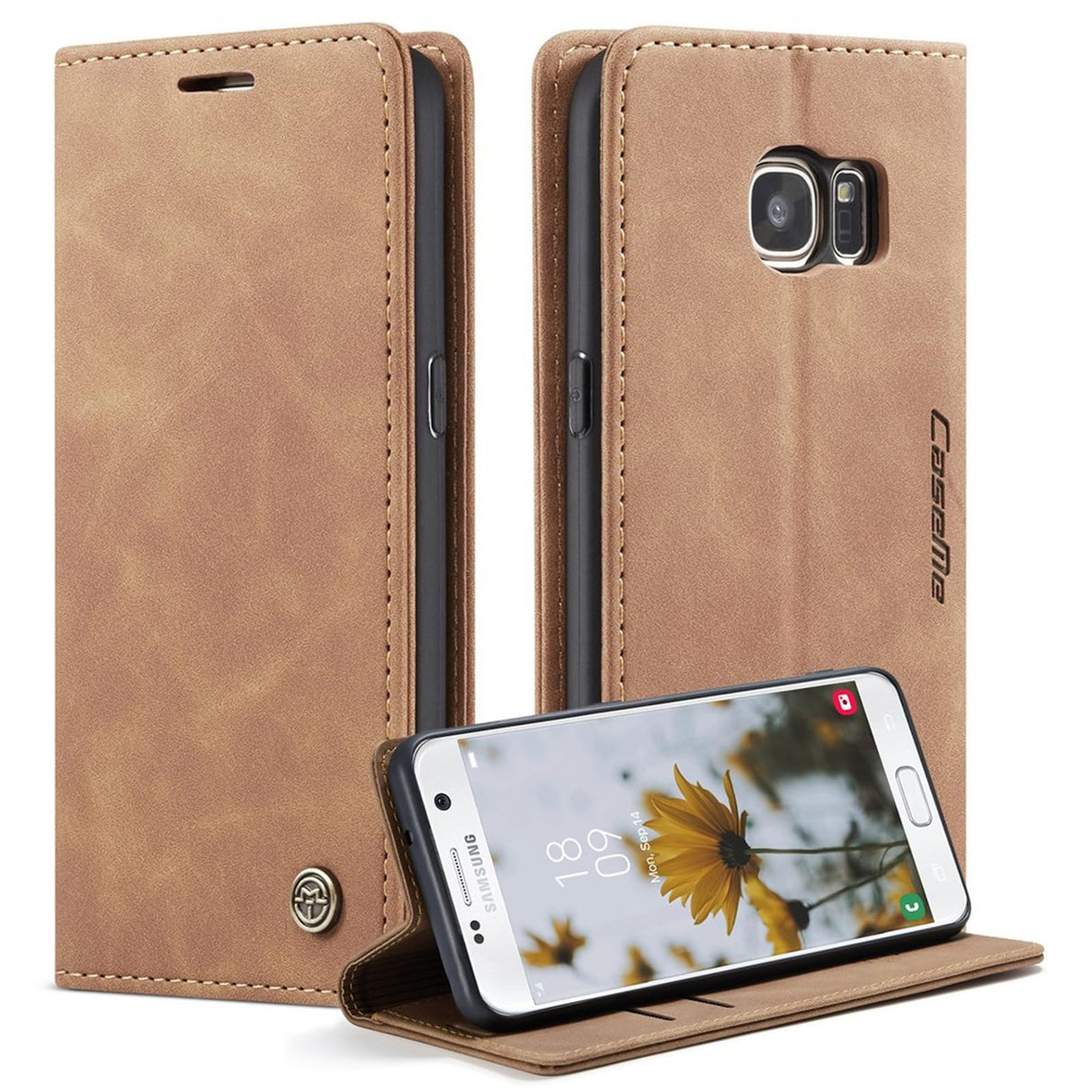 UniqCase حافظة جلدية قابلة للامتصاص التلقائي لهاتف Samsung Galaxy S7 SM-G930 - بني