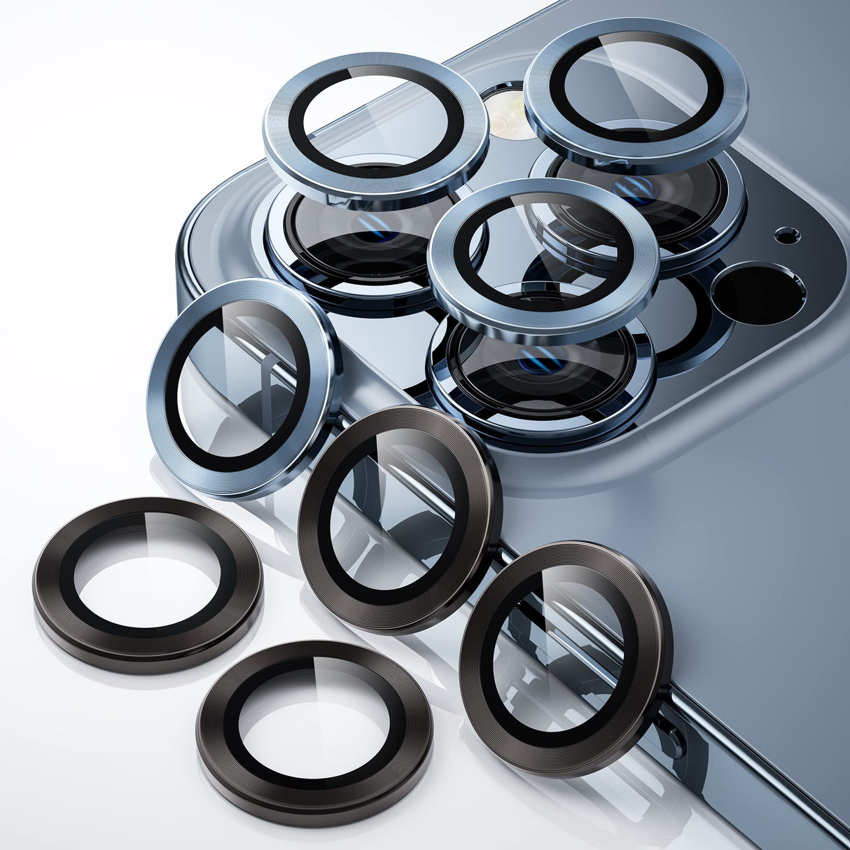 واقي عدسة الكاميرا WSKEN [3+1 لهاتف iPhone 13 Pro Max (6.7 بوصة)/ iPhone 13 Pro (6.1 بوصة)، واقي شاشة كاميرا معدني عالي الدقة مضاد للخدش، غطاء مقاوم للصدمات، جرافيت + سييرا أزرق