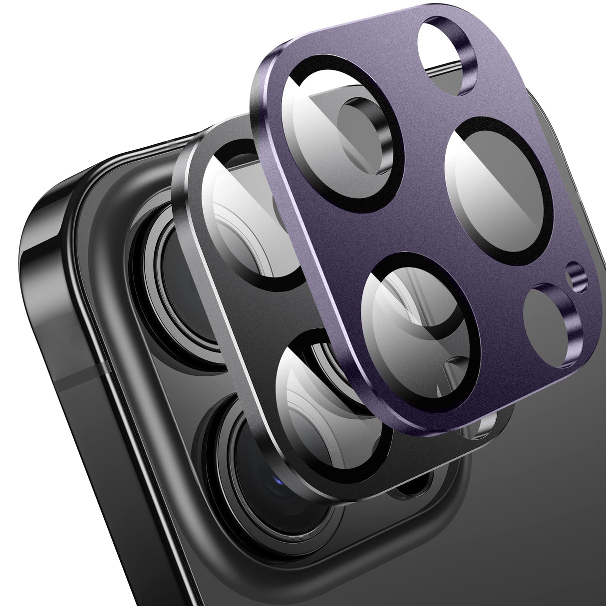 واقي عدسة كاميرا WSKEN لهاتف iPhone 14 Pro/iPhone 14 Pro Max، واقي شاشة كاميرا زجاجي معدني غير لامع مقاوم للخدش، ملحقات 2022، أسود + أرجواني