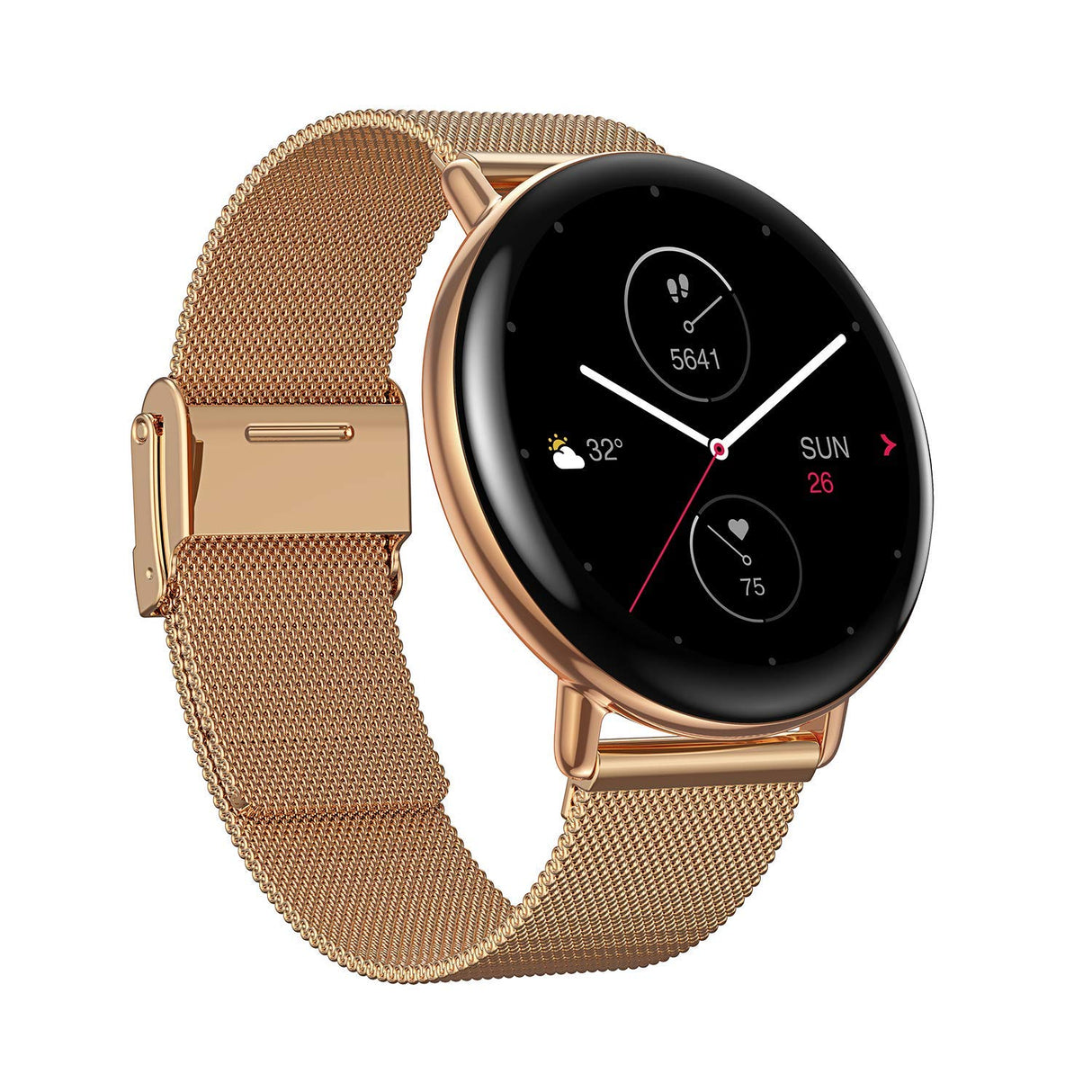 ساعة زيب إي سيركل الذكية لقياس الصحة واللياقة البدنية، مع معدل ضربات القلب، وتشبع الأكسجين في الدم، ومراقبة نوم حركة العين السريعة، وهيكل من الفولاذ المقاوم للصدأ، وسوار معدني، لون ذهبي شامبانيا