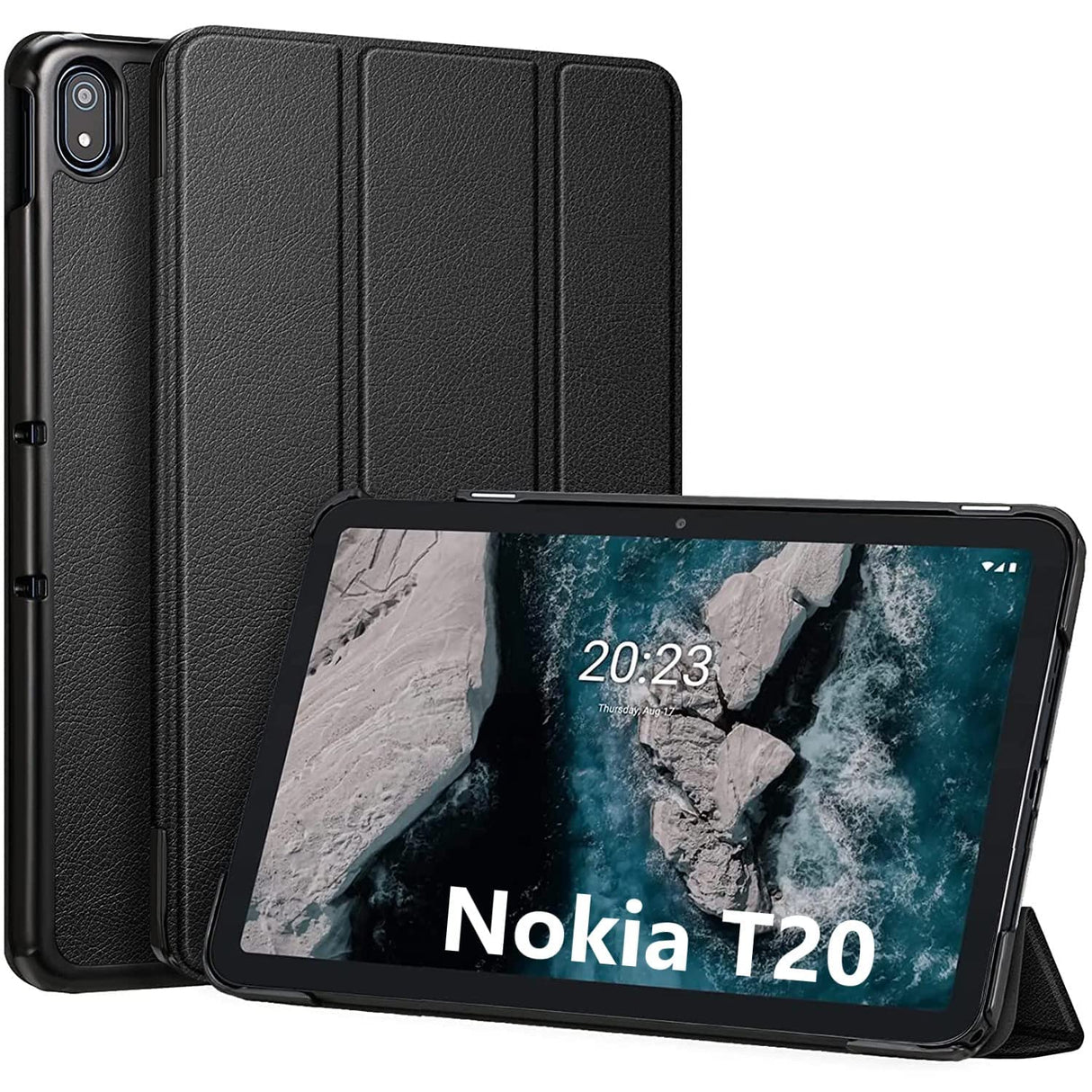 جراب AWH القابل للطي لجهاز Nokia T20 اللوحي مقاس 10.36 بوصة موديل 2021 TA-1392 TA-1394 TA-1397 جراب Nokia T20 القابل للطي خفيف الوزن ونحيف واقٍ قابل للطي (أسود)