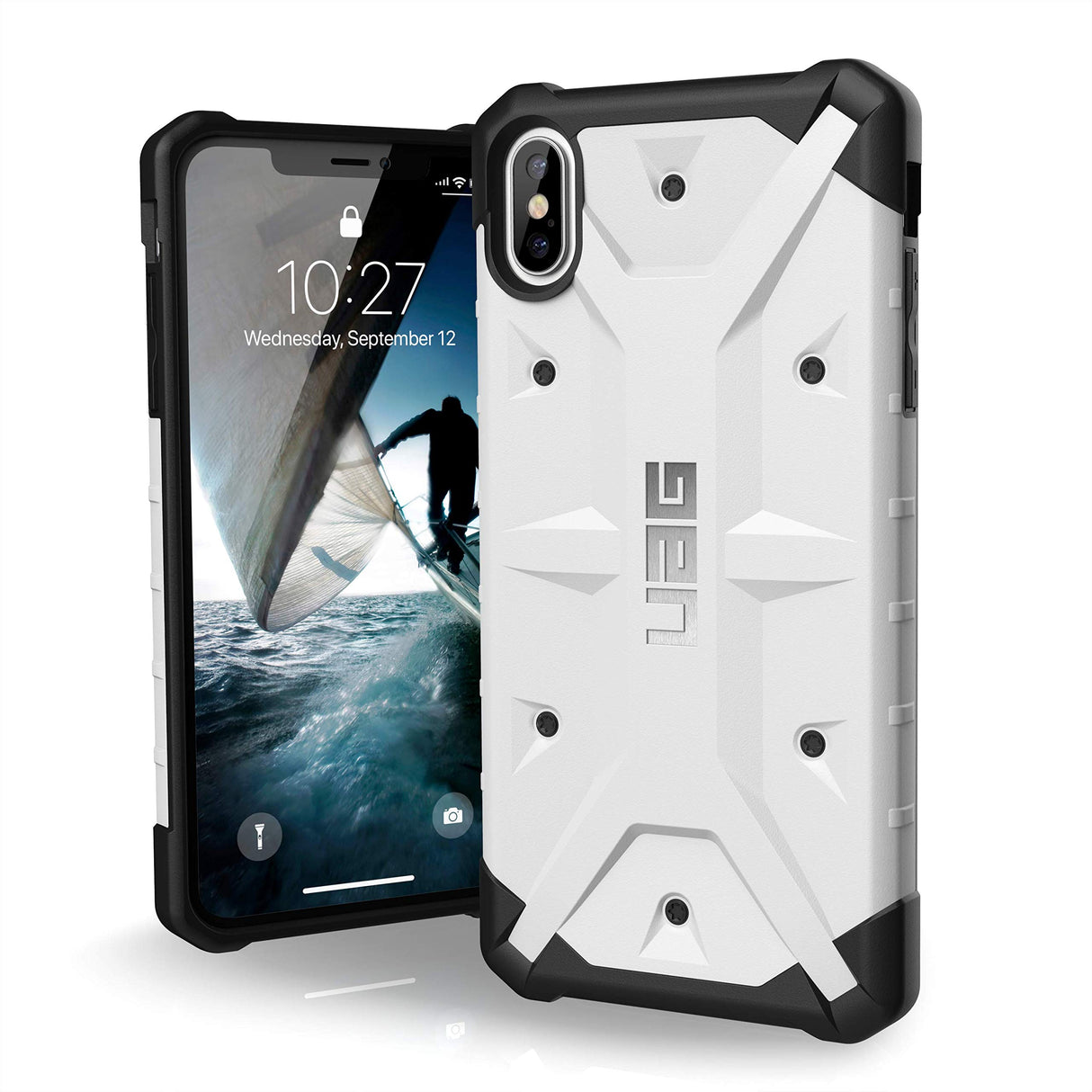 جراب URBAN ARMOR GEAR UAG لهاتف iPhone XS Max [شاشة 6.5 بوصة] Pathfinder Feather-Light Rugged [أبيض] جراب عسكري لهاتف iPhone