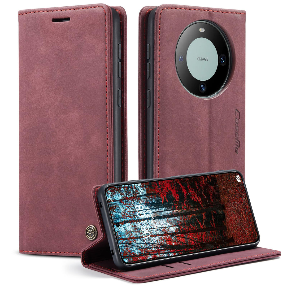 UniqCase لهاتف Huawei Mate 60 Pro+ / Huawei Mate 60 Pro Case Leather Phone Holder Holder - أحمر