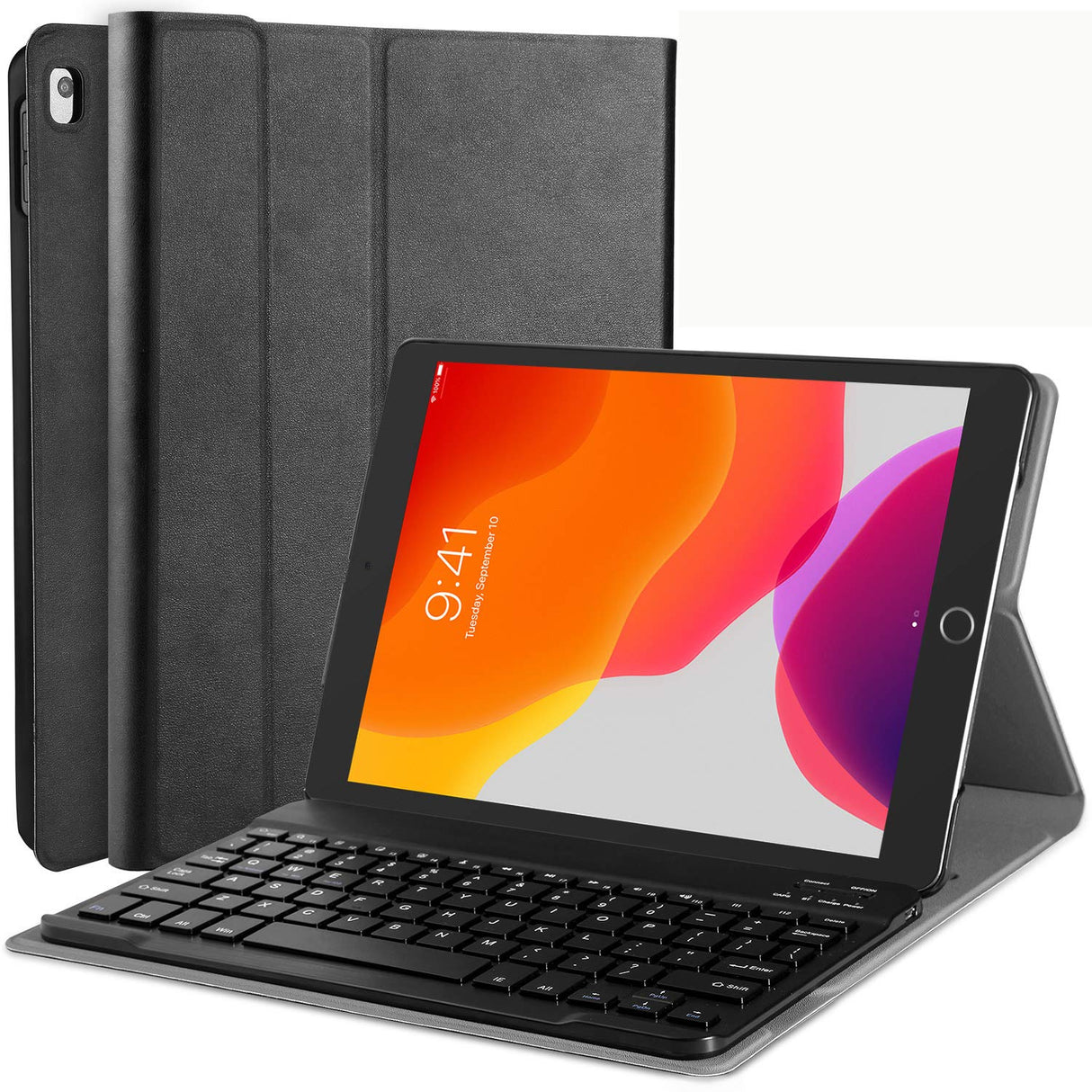 حافظة AWH لجهاز iPad الجيل السابع مع لوحة مفاتيح 10.2 بوصة 2019 حافظة لوحة مفاتيح لجهاز iPad Air الجيل الثالث 10.5 بوصة 2019 / iPad Pro 10.5 بوصة 2017، لوحة مفاتيح لاسلكية قابلة للفصل وغطاء جلدي فائق النحافة من البولي يوريثان، أسود